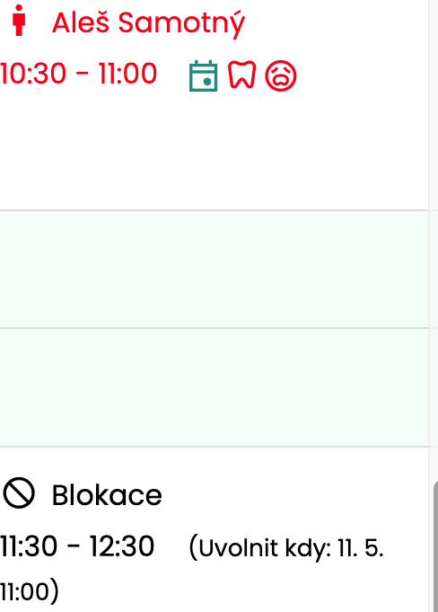 Nurse screen: a block in the calendar with the time it releases