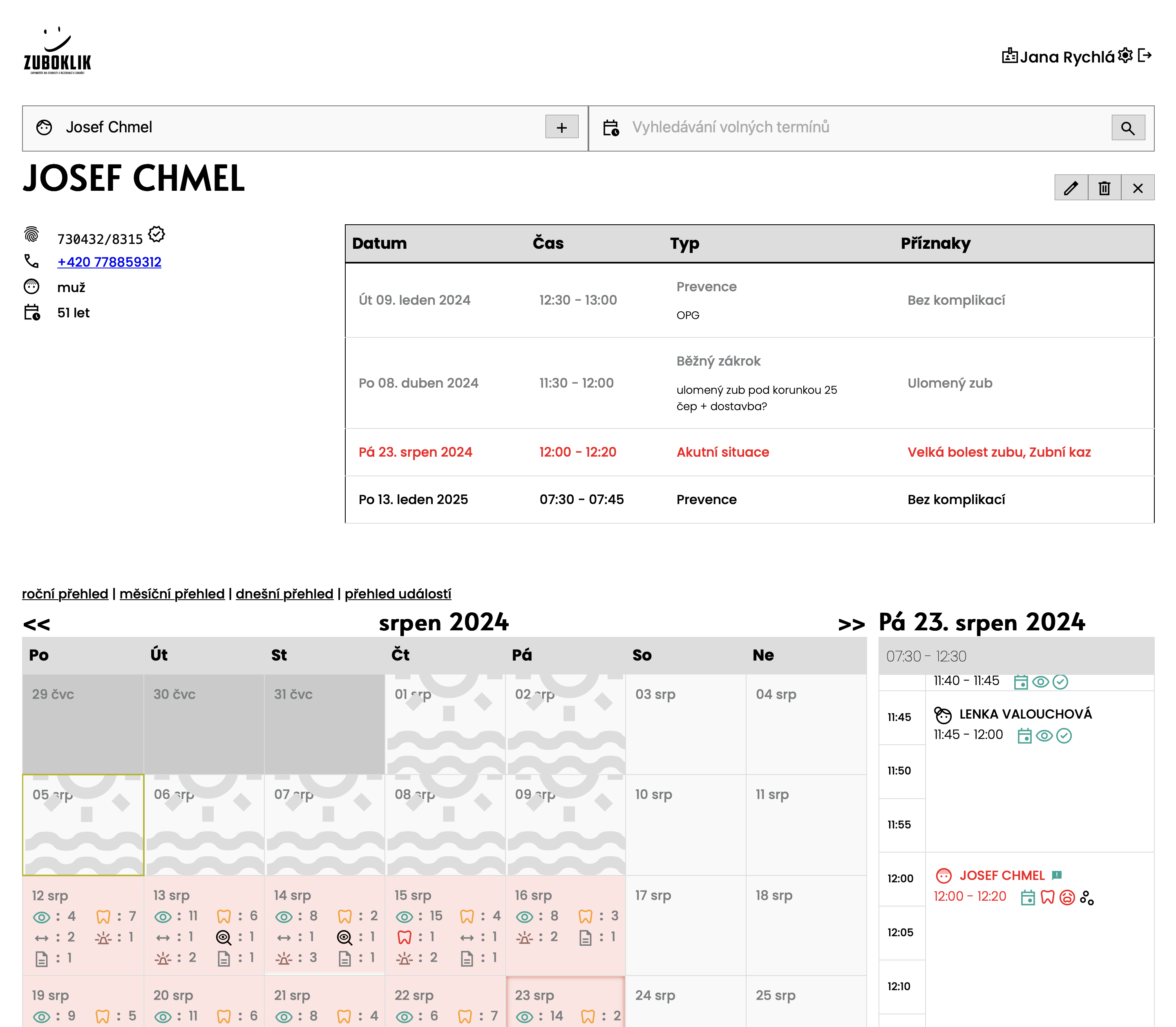 Správa pacientů - vyhledávání, editace, mazání