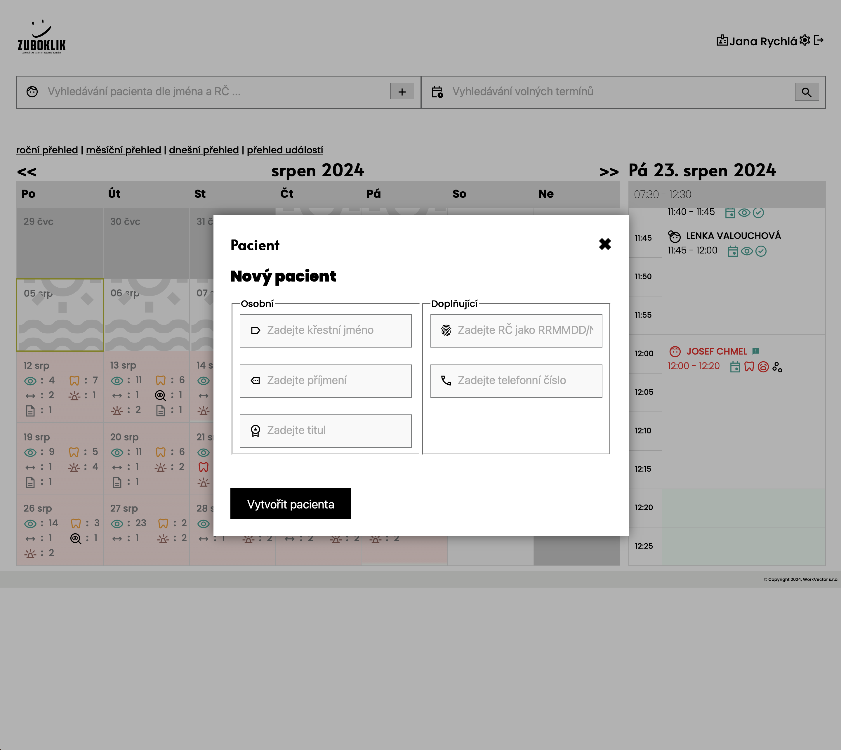 Nurse screen: the patient records with a search by name