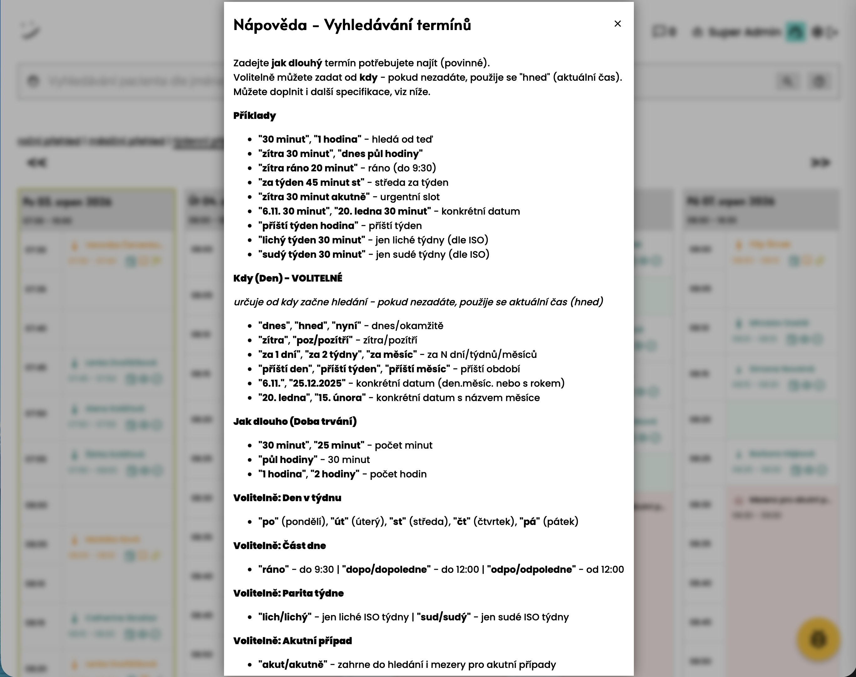 Nurse screen: word search “NEXT WEEK 20 MINUTES MONDAY” and the appointments it found