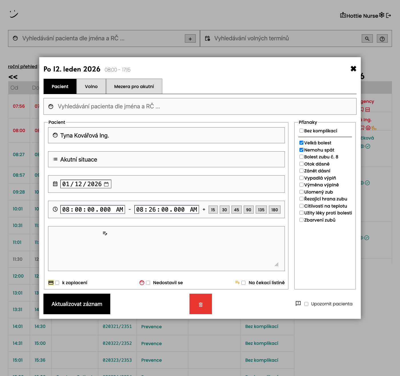 Potvrzení příchodu pacienta