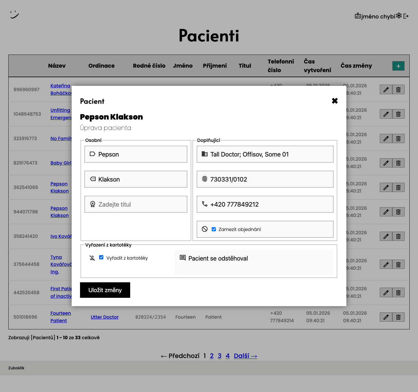 Deaktivace pacientů