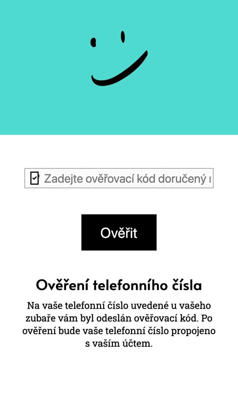 Patient screen: entering the verification code from an SMS