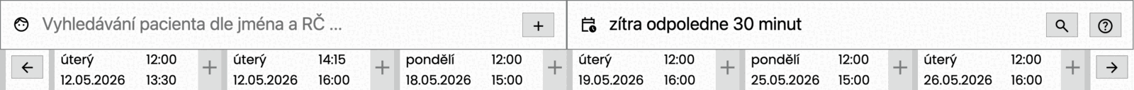 Nurse screen: word search “NEXT WEEK 20 MINUTES MONDAY” and the appointments it found