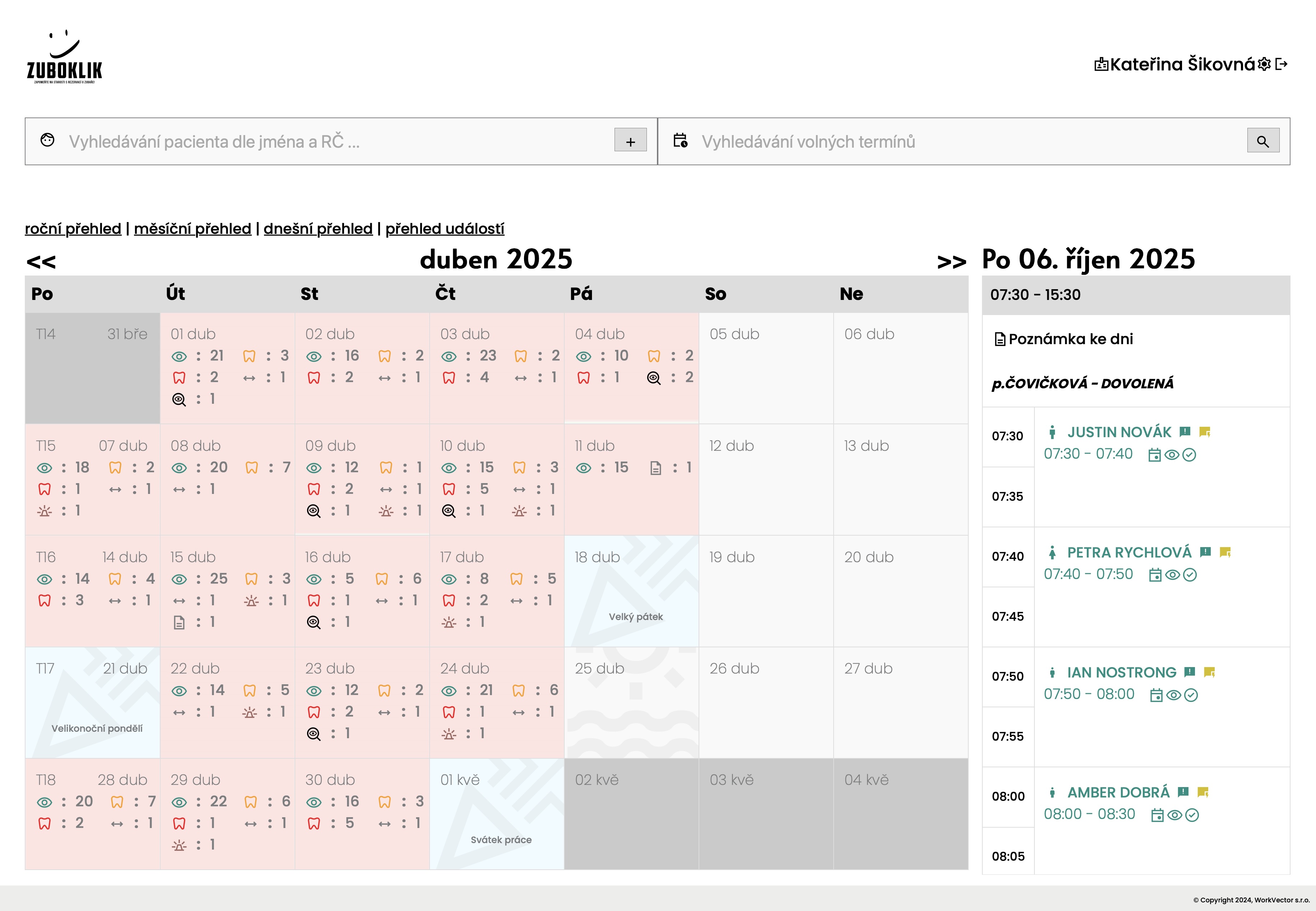 Rezervační systém pro sestry v zubní ordinaci
