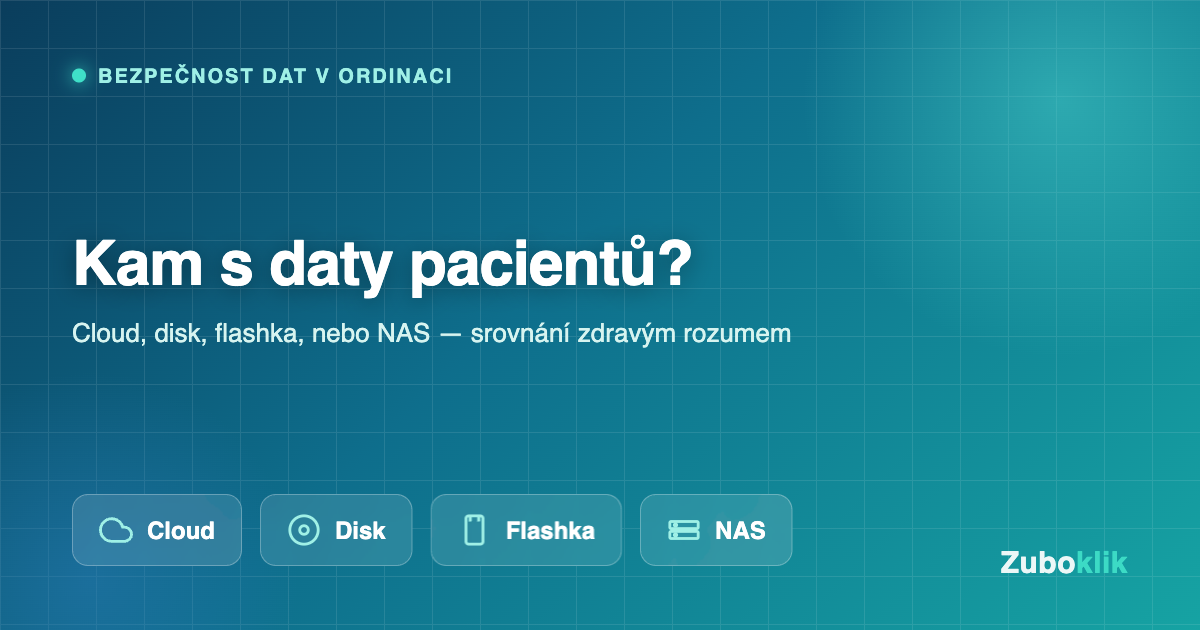 Kam s daty pacientů? Cloud, disk, flashka, nebo NAS — srovnání zdravým rozumem